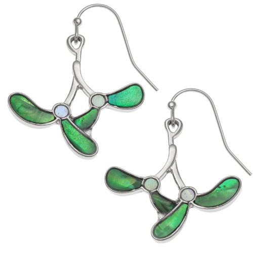 mistletoe,earrings,green,paua-shell,mother-of-pearl