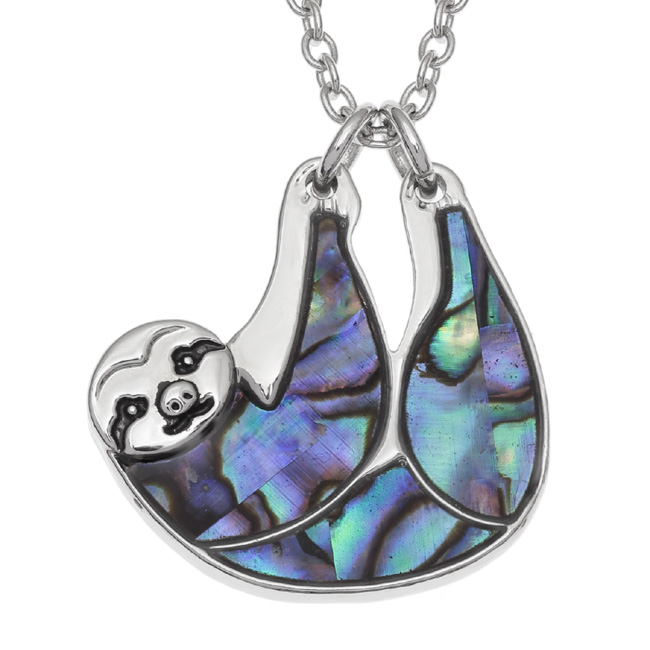 Sloth Necklace Paua Abalone Shell with Chain Gift Boxed