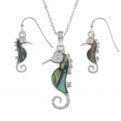 seahorses,earrings,necklace,paua-shell