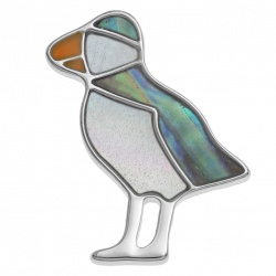 Puffin,pin-badge,paua-shell,mother-of-pearl
