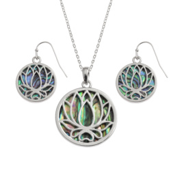 lotus,water-lily,paua-shell,necklace,earrings,jewellery-set