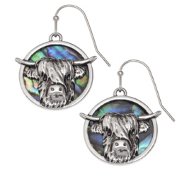 cow,highland-cow,paua,earrings