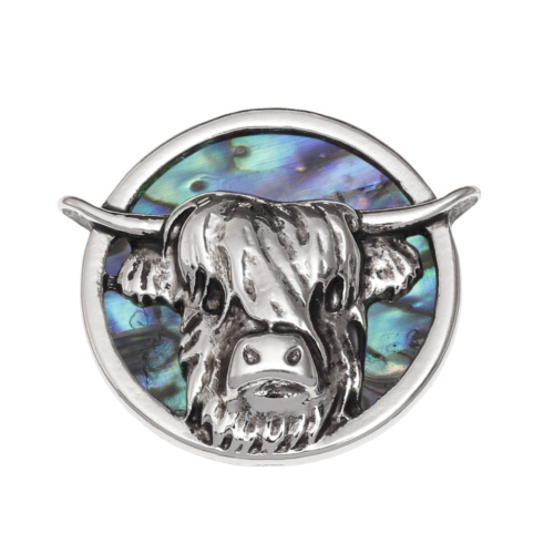 highland-cow,pin-badge,paua-shell