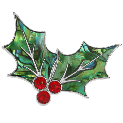 holly,berries,brooch,paua-shell,green,red,Christmas,festive