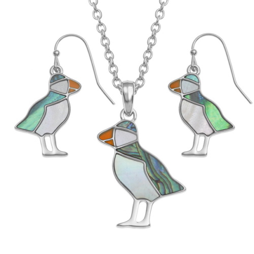 puffins,earrings,necklace,paua-shell,mother-of-pearl,jewellery