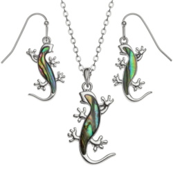 gecko, jewellery, earrings, necklace, paua-shell