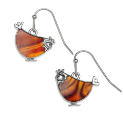 hen,earrings,paua-shell,orange,amber