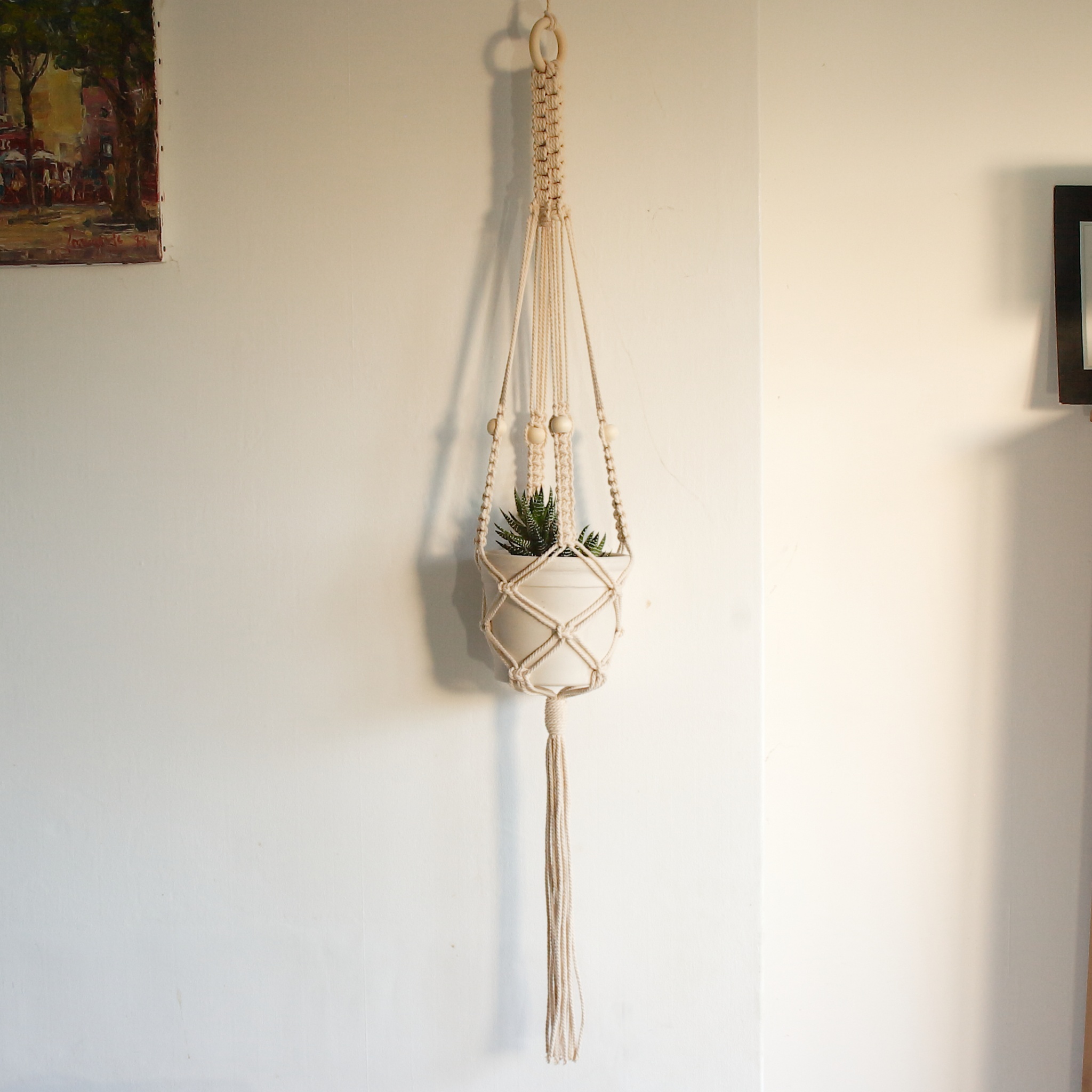 Handcrafted Macrame Plant Hanger with Ecru Cotton Cord – Amanda Tamsin