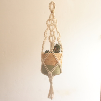 planthanger,cream,gold,handcrafted, macrame